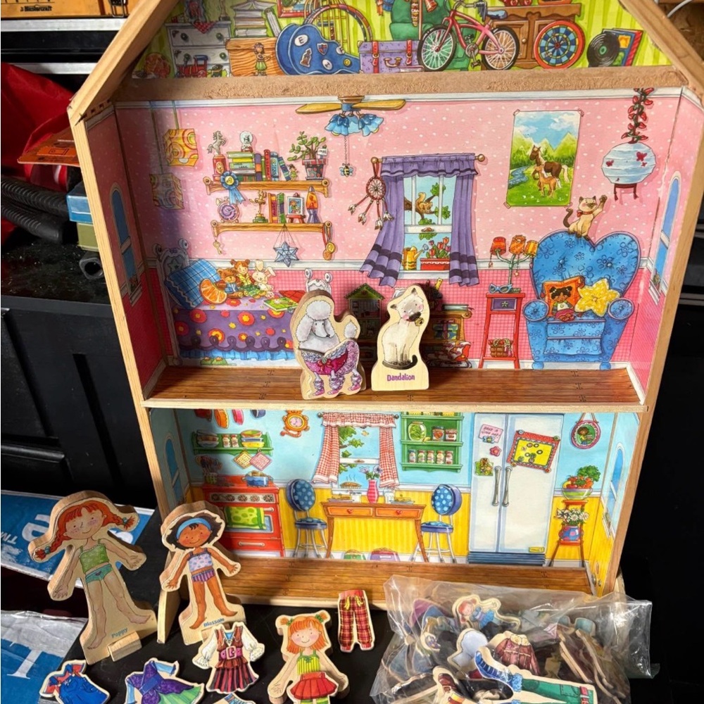 Wooden Magnetic doll set with house. By T.S Shure